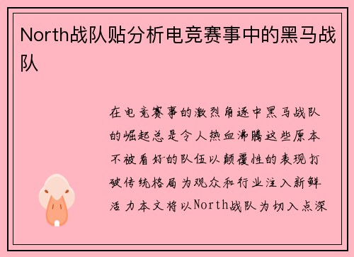 North战队贴分析电竞赛事中的黑马战队